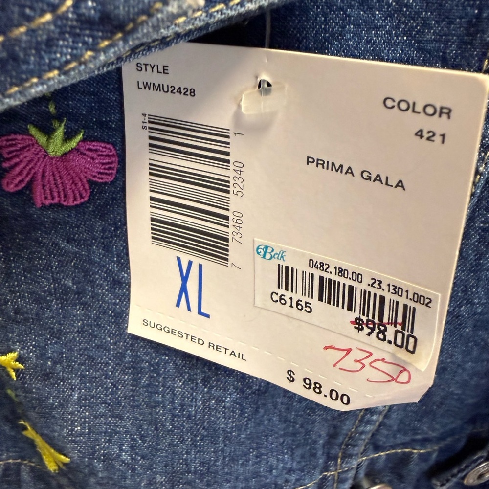 Vintage Liz Claiborne Denim Jacket Embroidered Flowers Sz X-Large New With Tags - Picture 9 of 14